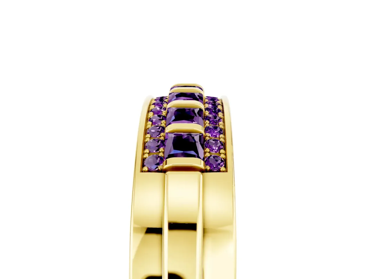 Bar-Set Princess Cut Amethyst Pavé Band Yellow gold