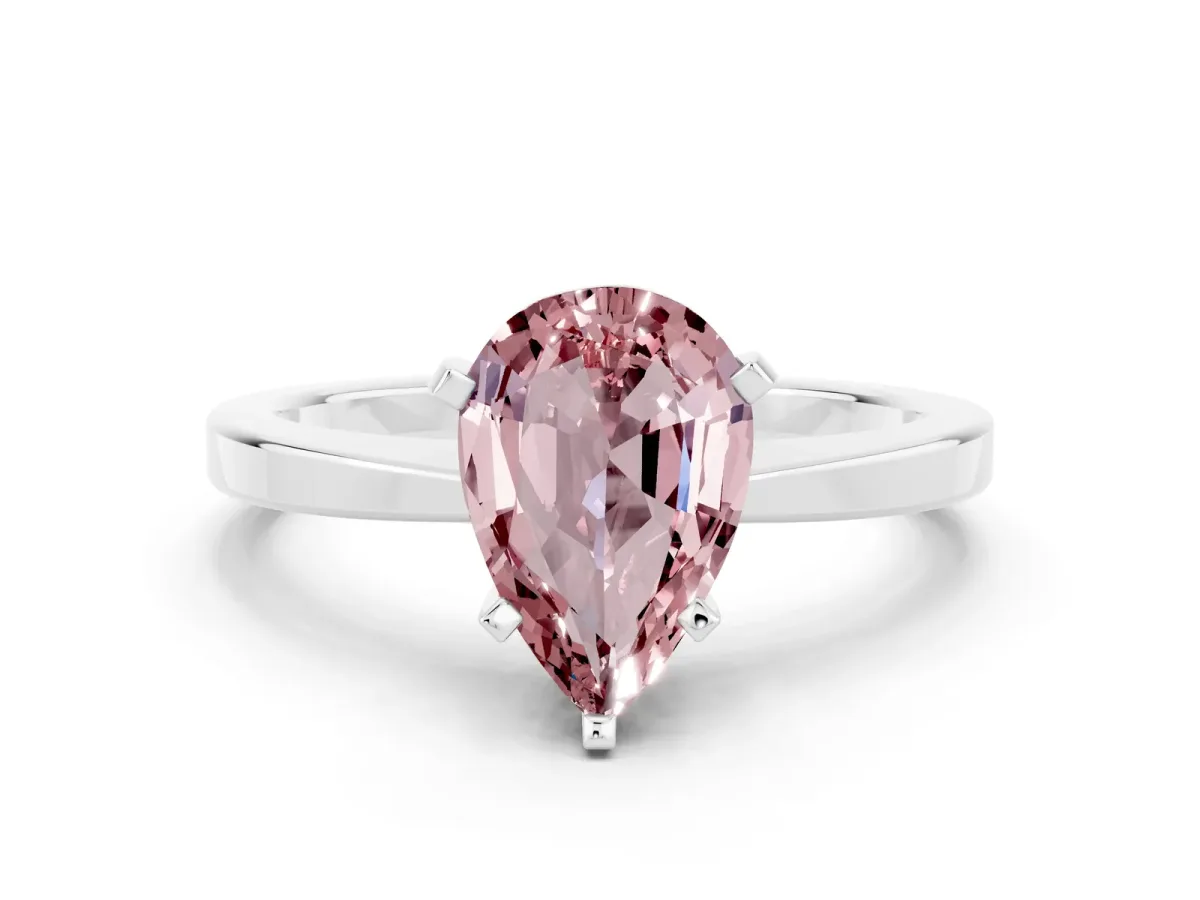 Pear Cut Morganite Solitaire Engagement Ring with Classic Band and Four-Prong Setting White gold