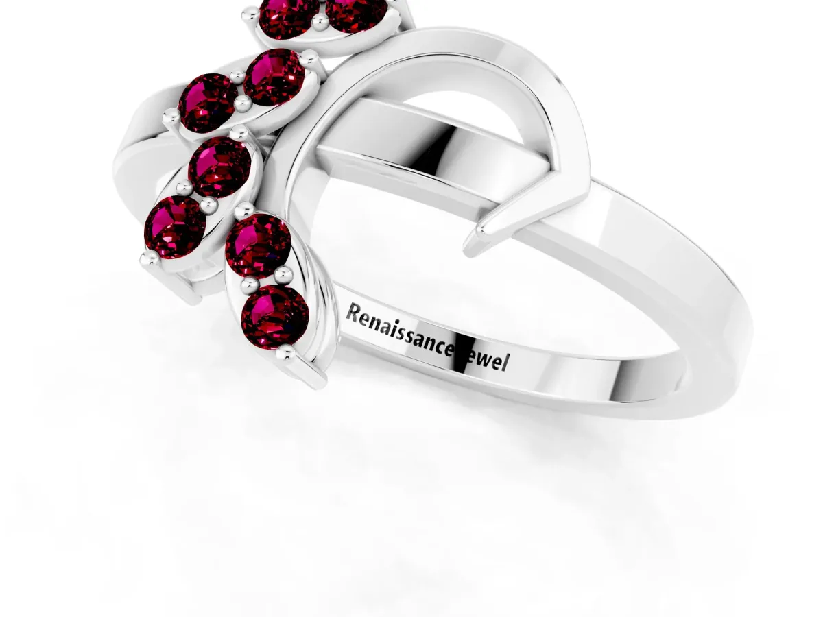 Marquise Garnet Cluster Bypass Ring with Prong Setting White gold