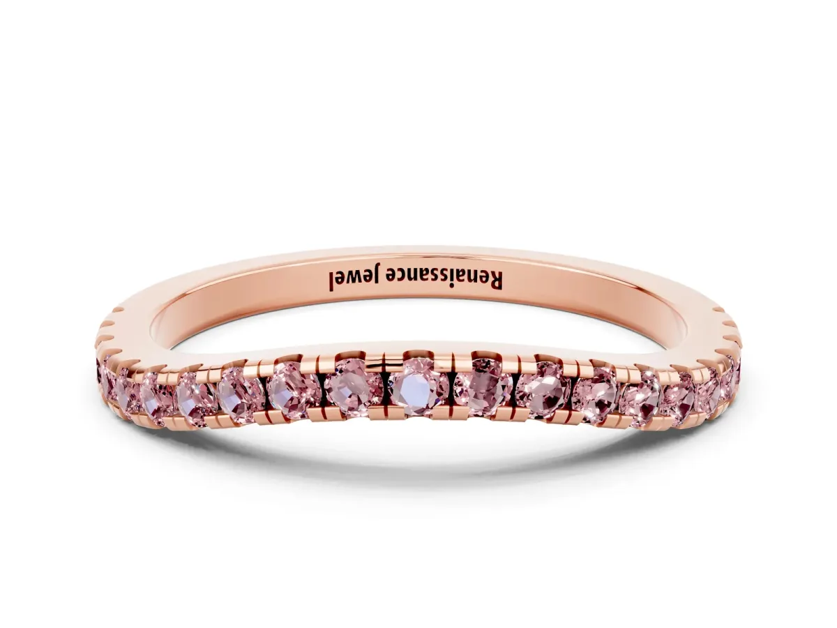 Round Morganite Pavé Half Eternity Band with Shared Prong Setting Rose gold