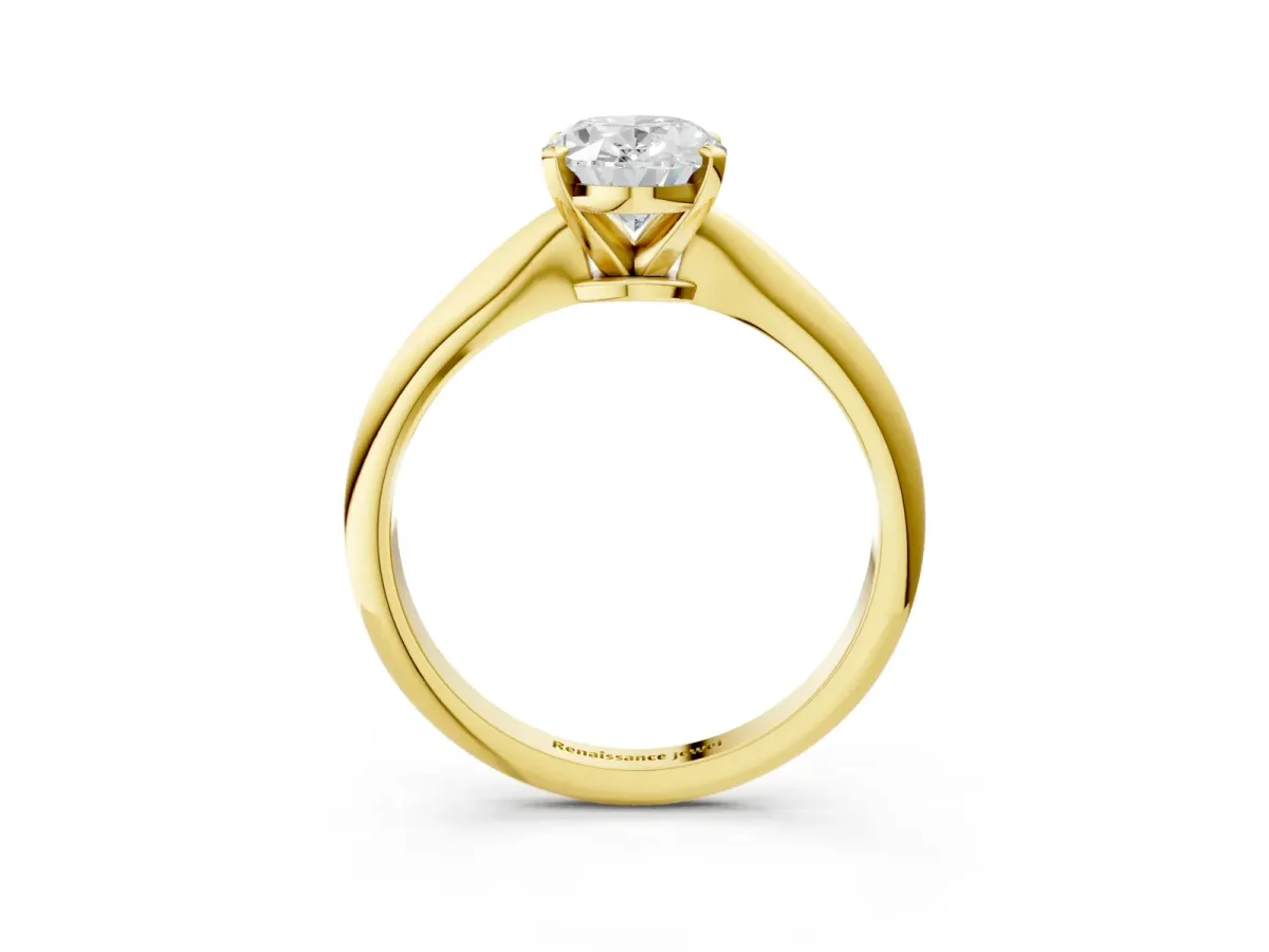 Oval Cut Diamond Solitaire Engagement Ring with Classic Band and Four-Prong Setting Yellow gold