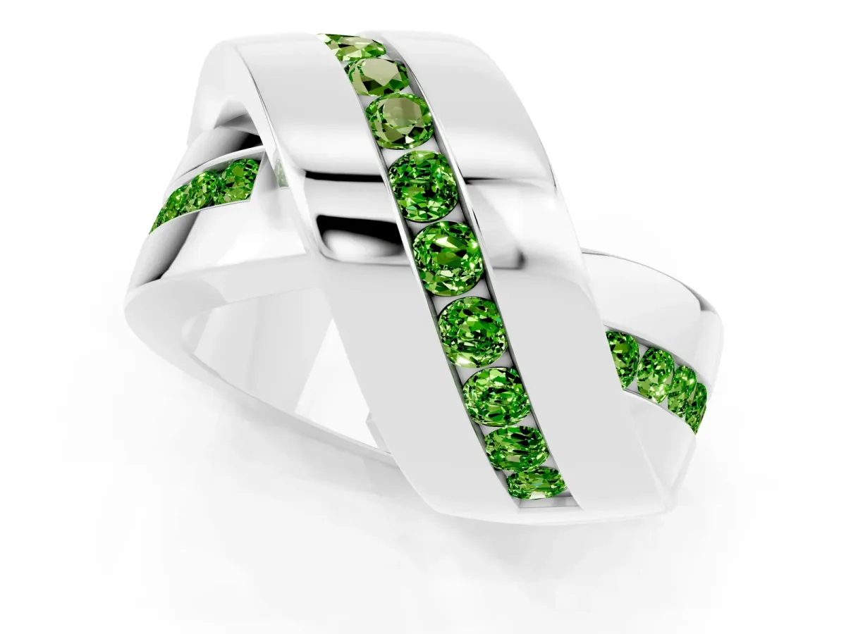 Pavé Round Peridot Crossover Band with Channel Setting White gold