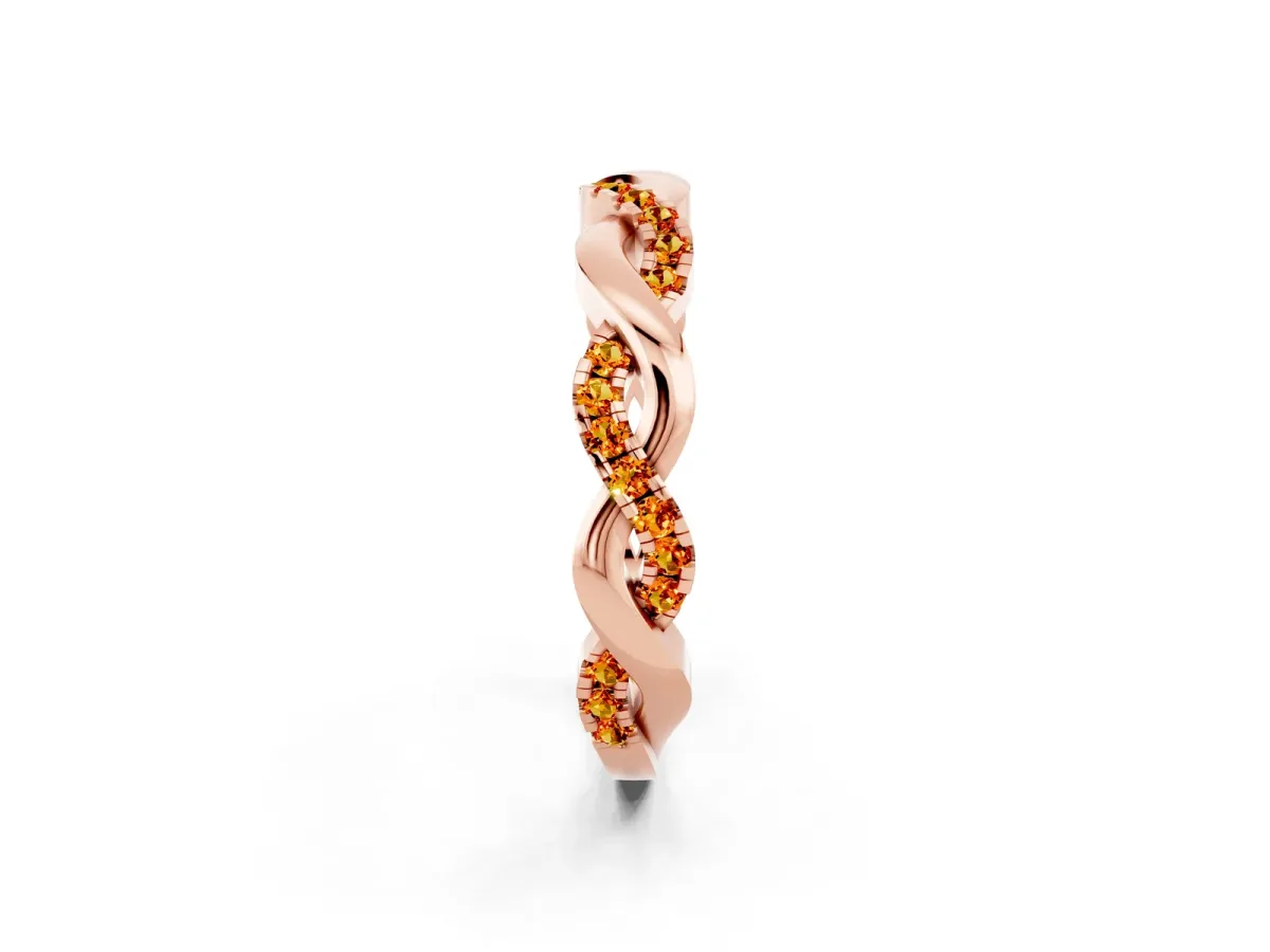 Pavé Round Citrine Twist Eternity Band with Shared Prong Setting Rose gold
