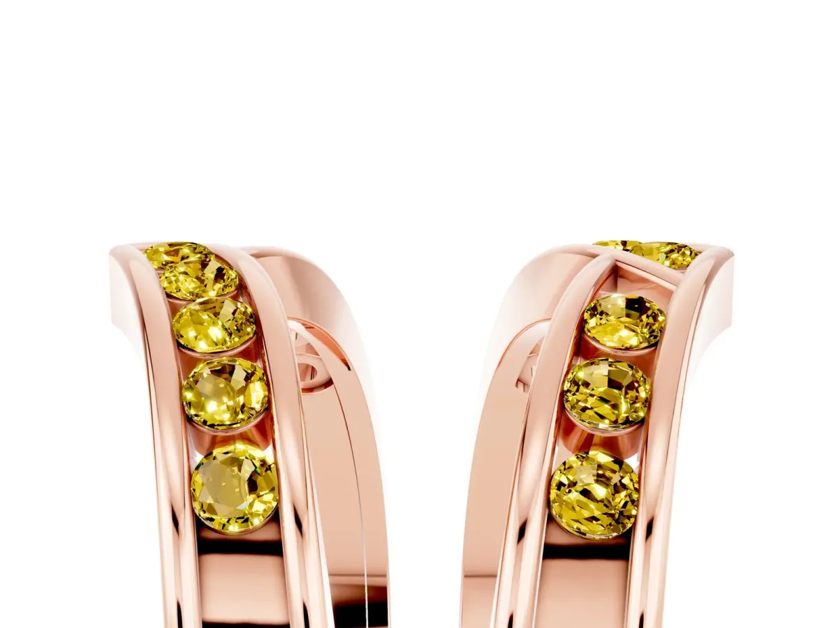 Round Yellow Sapphire Channel-Set Chevron Band Rose gold