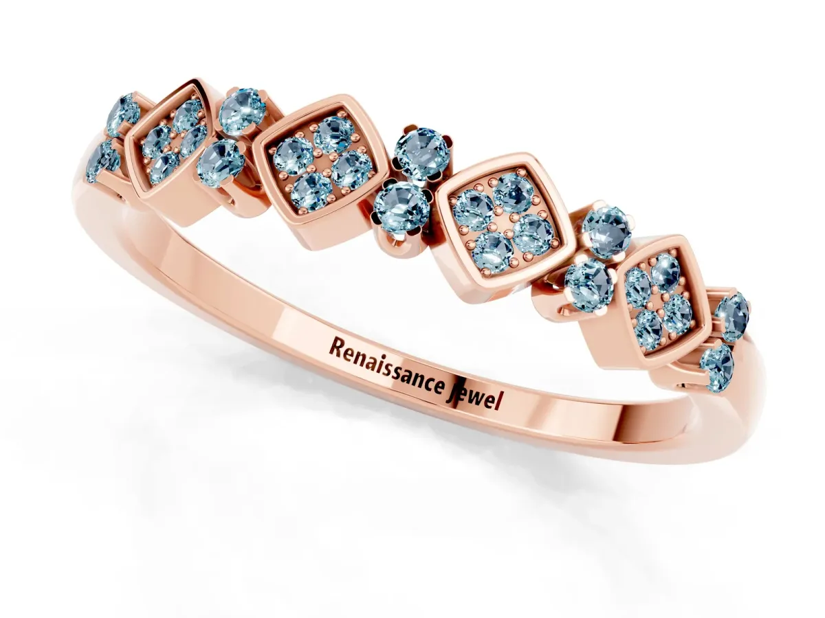 Pavé Cushion Aquamarine Cluster Eternity Band with Prong Setting Rose gold