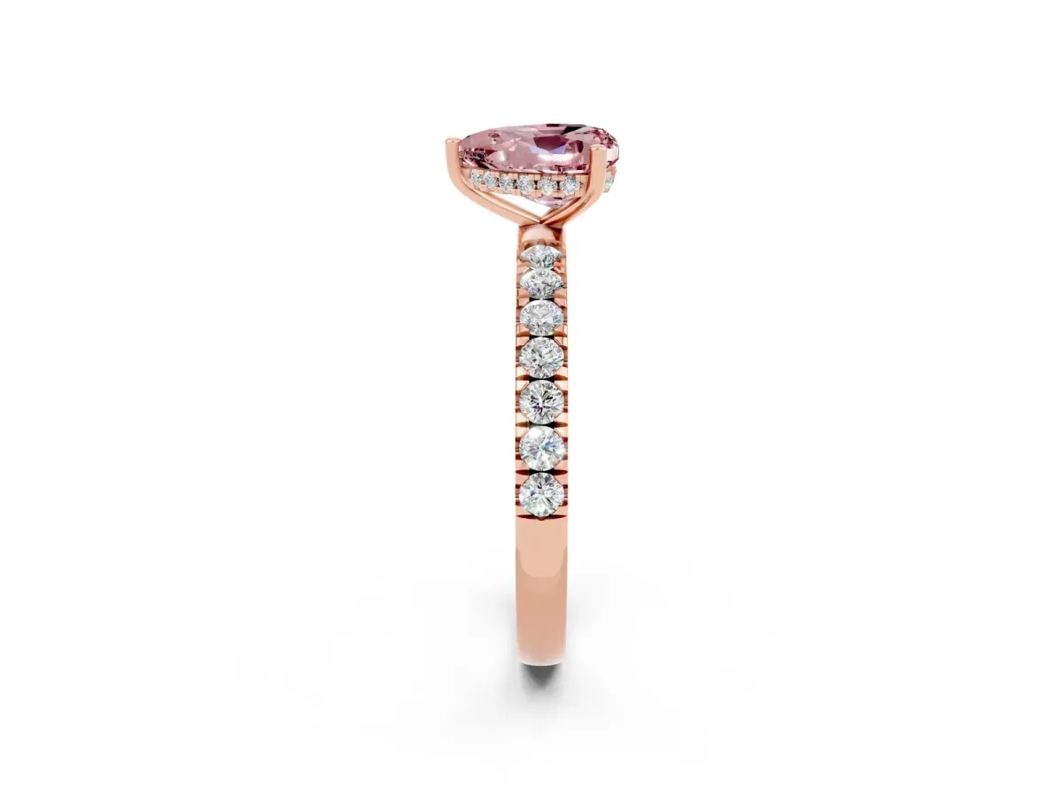 Heart Cut Morganite Pave Band Solitaire Ring with Round and Prong Setting Rose gold