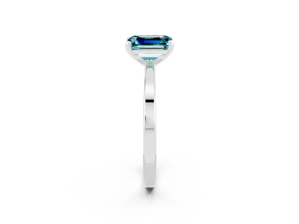 Emerald Cut Blue Topaz Solitaire Engagement Ring with Classic Band and Four-Prong Setting Platinum