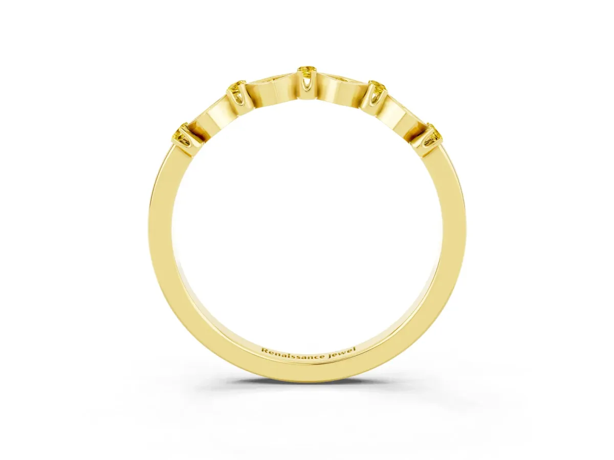 Pavé Cushion Yellow Sapphire Cluster Eternity Band with Prong Setting Yellow gold