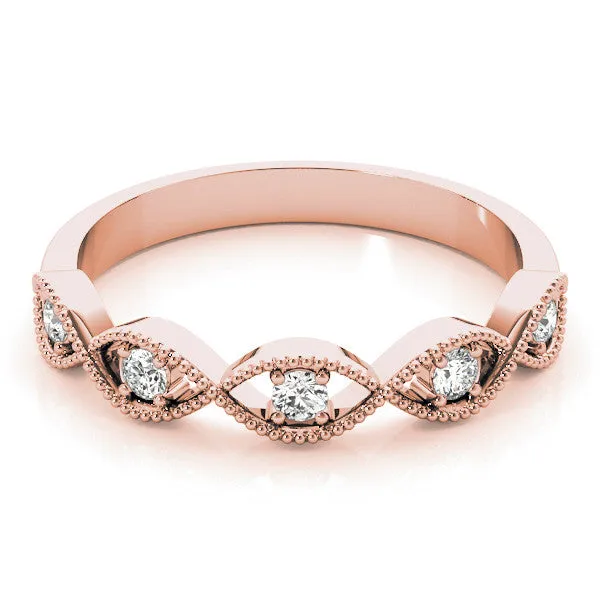 Milgrain Marquise Diamond Band with Round Cut Stones and Bezel Setting Rose gold