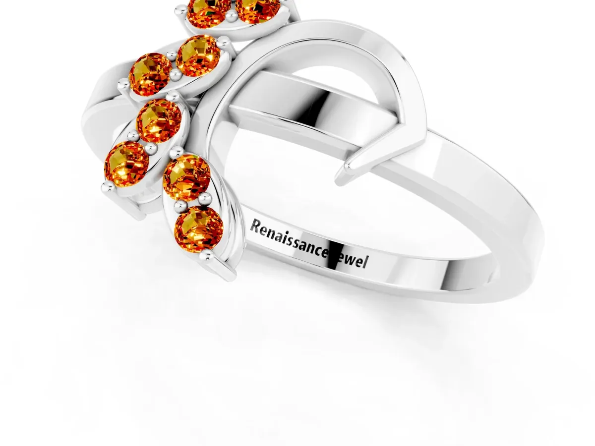 Marquise Citrine Cluster Bypass Ring with Prong Setting Silver