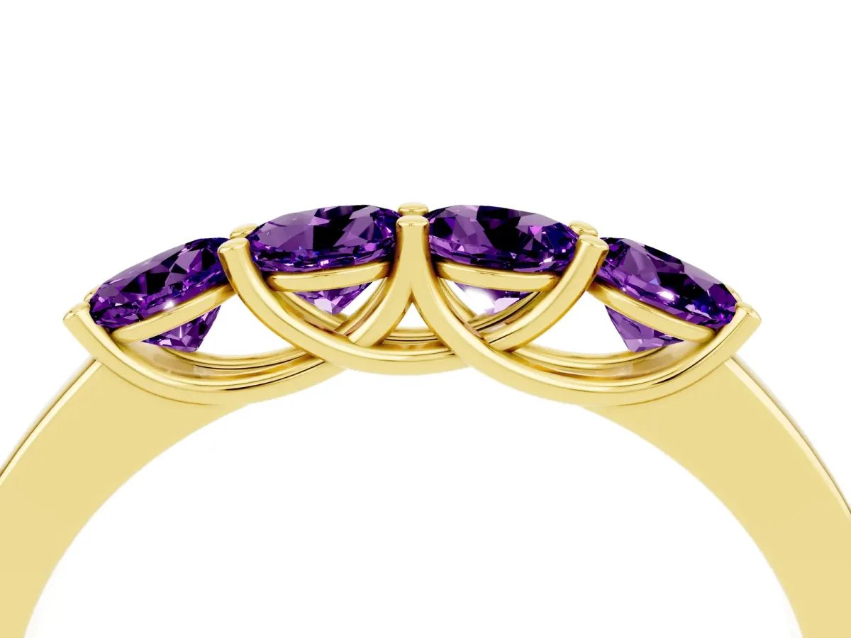Four-Stone Round Amethyst Prong-Set Band Yellow gold