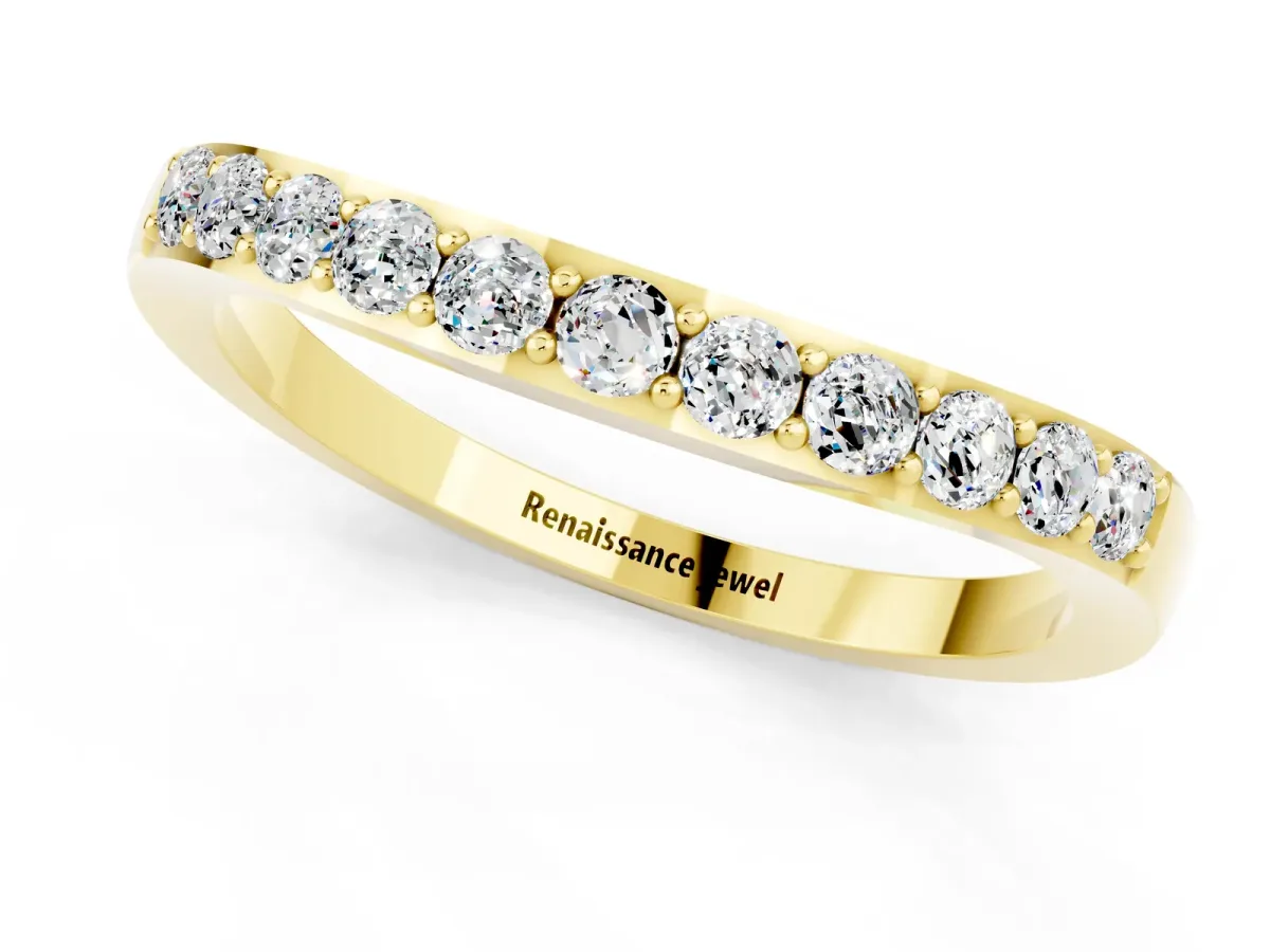 Round Moissanite Curved Wedding Band with Channel Setting Yellow gold