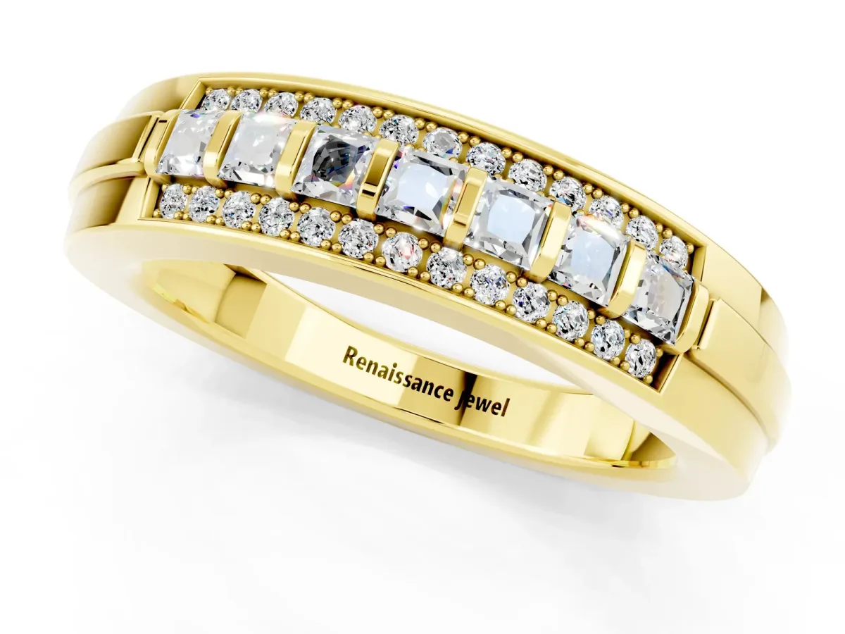 Bar-Set Princess Cut Moissanite Pavé Band Yellow gold