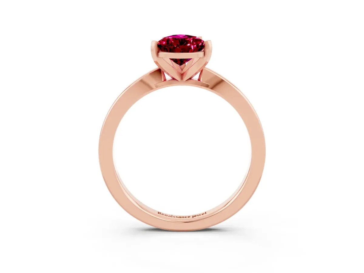 Pear Cut Garnet Solitaire Engagement Ring with Classic Band and Four-Prong Setting Rose gold