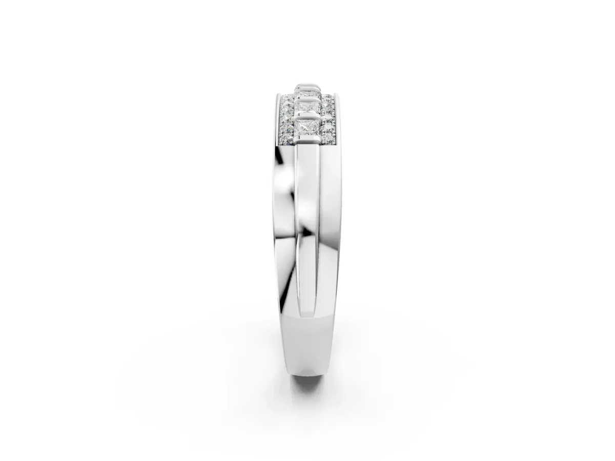 Bar-Set Princess Cut Diamond Pavé Band White gold