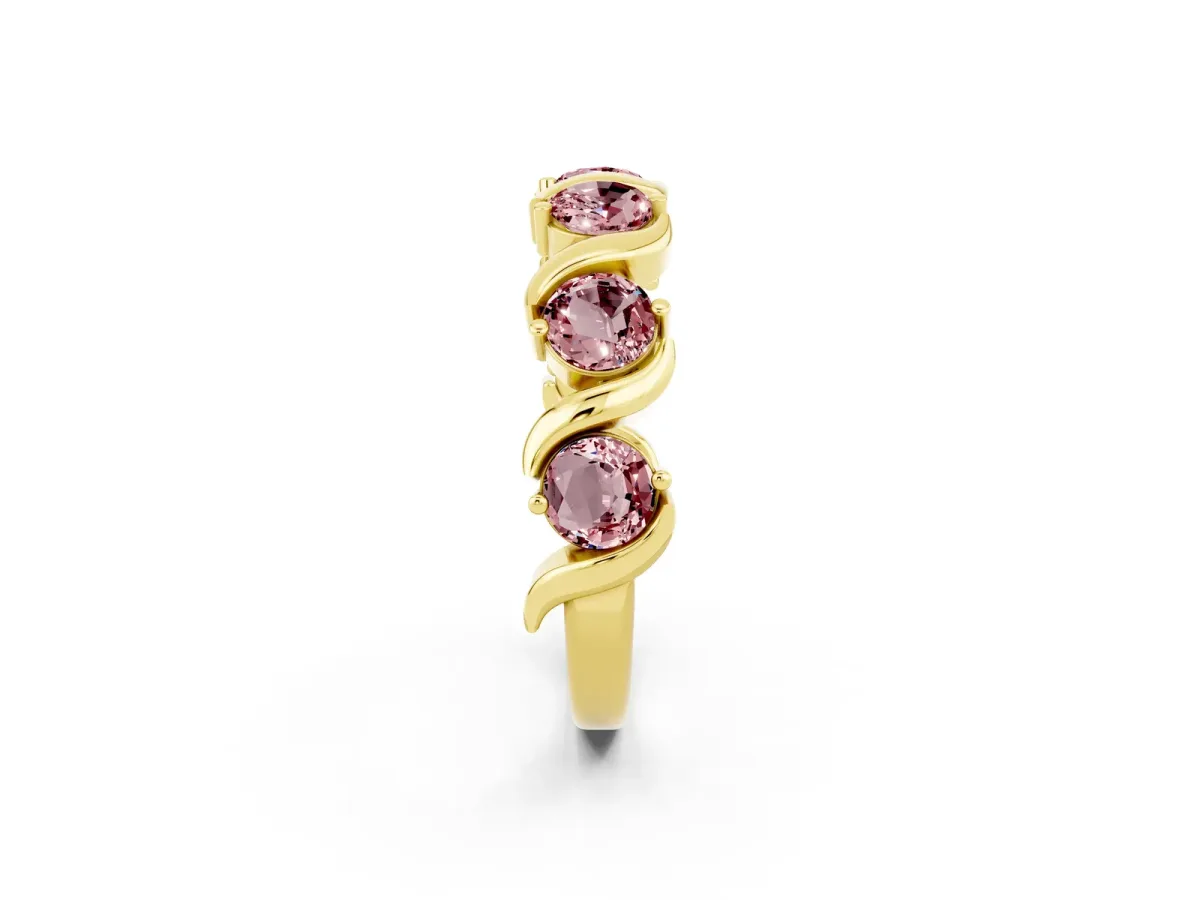 Round Morganite Half Eternity Band with Wave Prong Setting Yellow gold