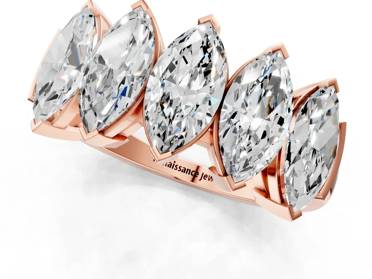 Five Stone Marquise Diamond Prong Set White Gold Band Rose gold