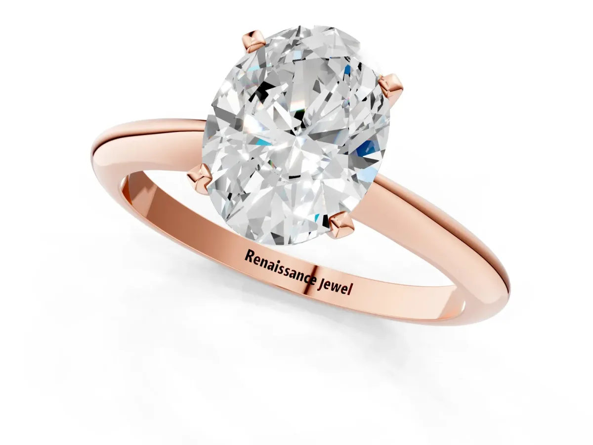 Oval Cut Diamond Solitaire Engagement Ring with Classic Band and Four-Prong Setting Rose gold