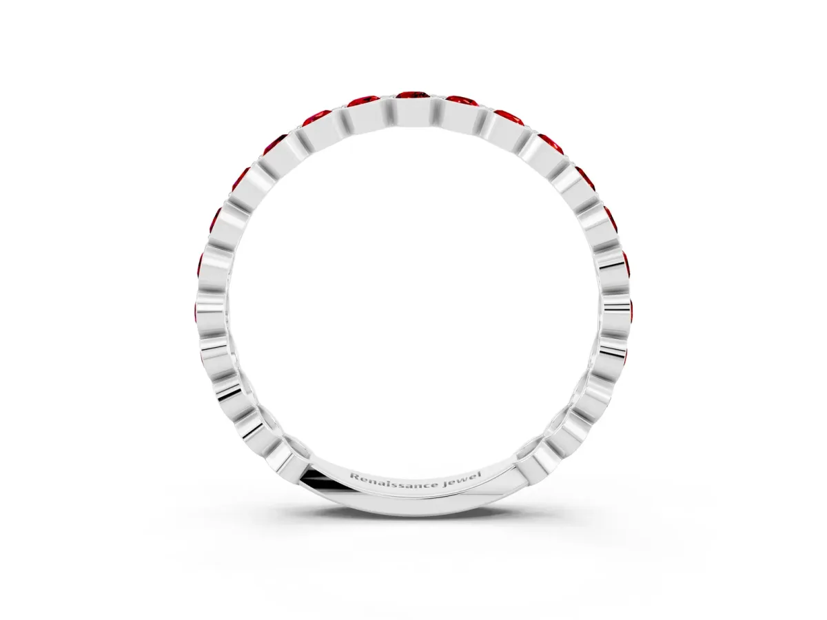 Round Ruby Bezel Set Eternity Band Silver