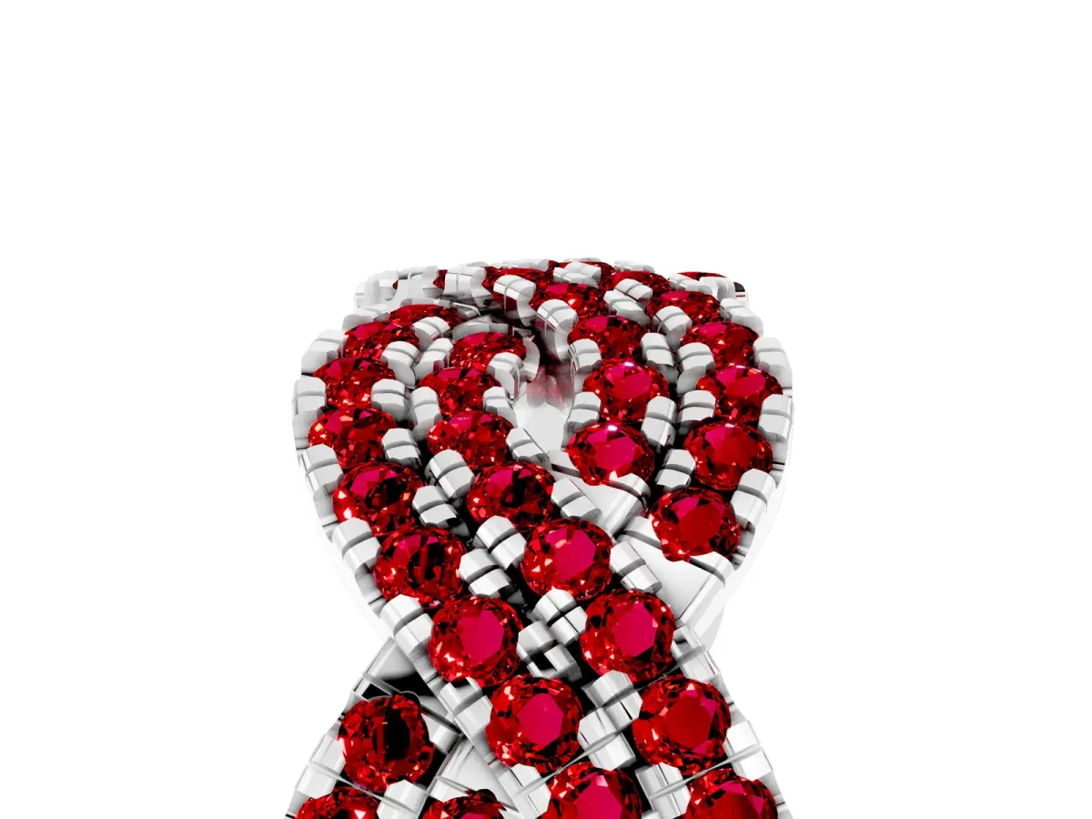 Pavé Round Ruby Infinity Twist Band with Shared Prong Setting Silver