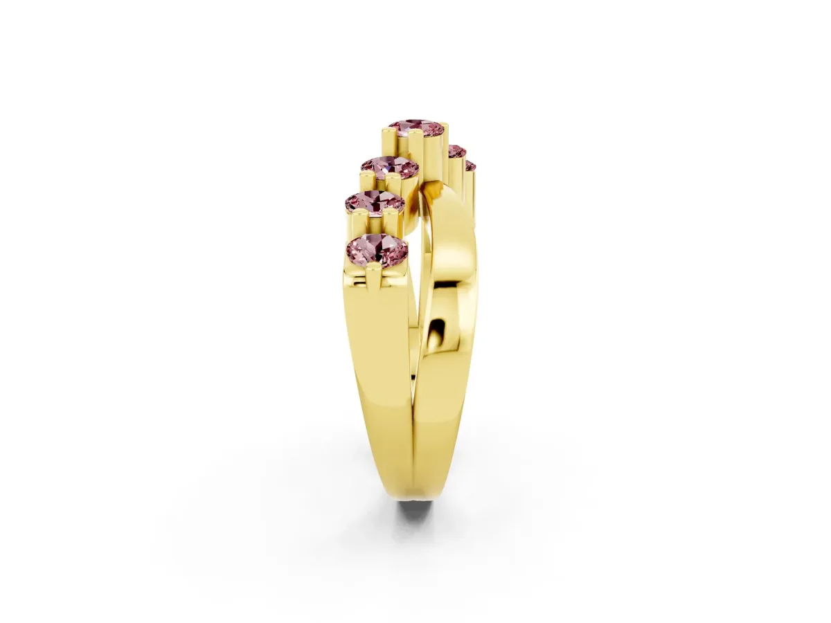 Round Morganite Prong-Set Crossover Band Yellow gold