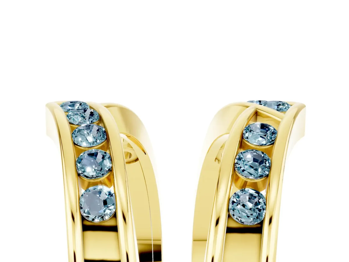 Round Aquamarine Channel-Set Chevron Band Yellow gold