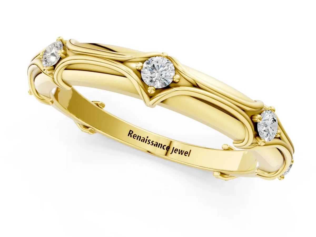 Round Diamond Prong Set Milgrain Eternity Band Yellow gold