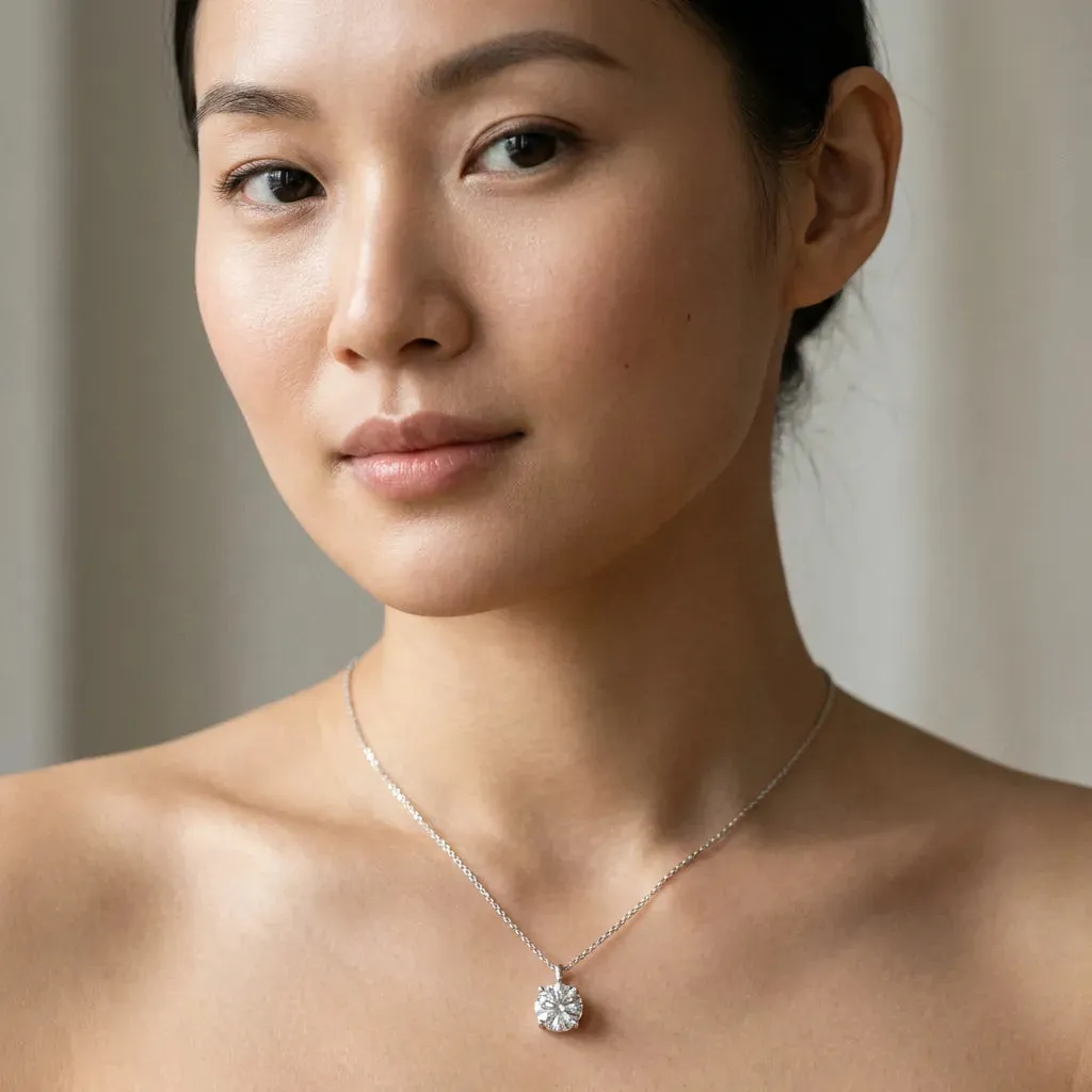Round Solitaire Pendant with Four-Prong Setting White gold