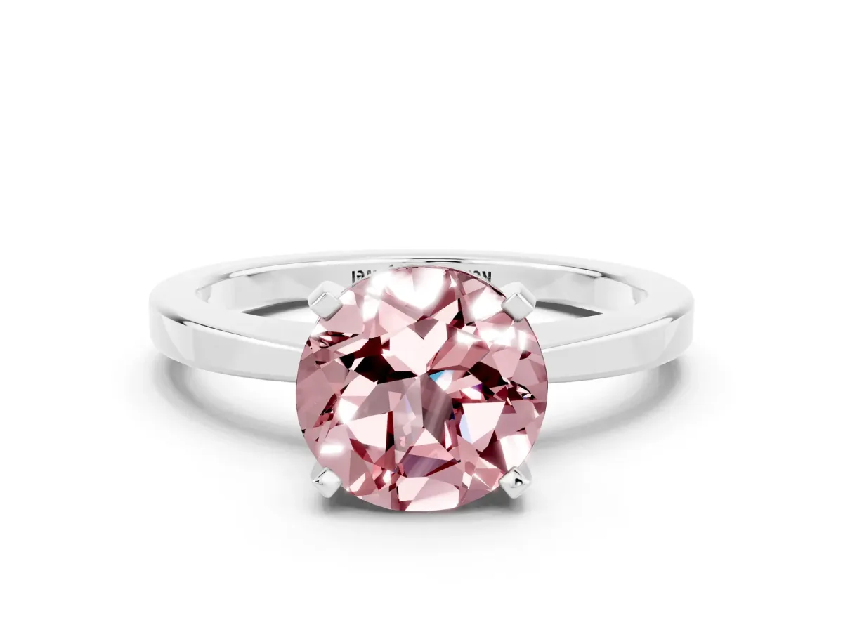 Round Cut Morganite Solitaire Engagement Ring with Classic Band and Four-Prong Setting White gold
