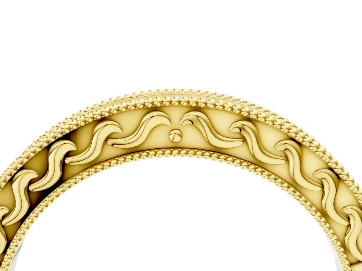 Channel Set Round Diamond Milgrain Edge Eternity Band Yellow gold