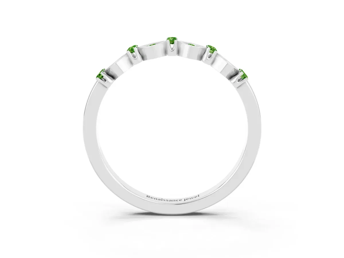 Pavé Cushion Peridot Cluster Eternity Band with Prong Setting White gold