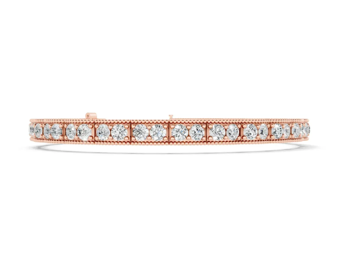 Round Cut Milgrain Tennis Bracelet with Box Setting Rose gold