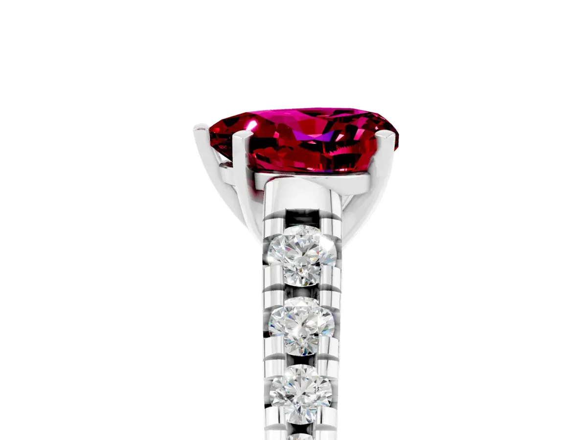 Heart Cut Garnet Cathedral Solitaire Ring with Round Pavé Band Silver