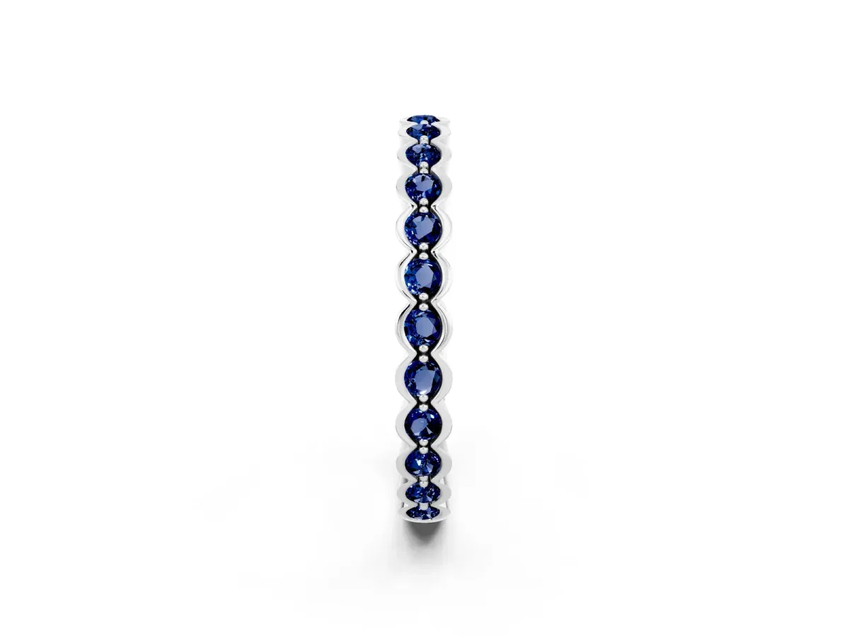 Round Blue Sapphire Bezel Set Eternity Band Silver