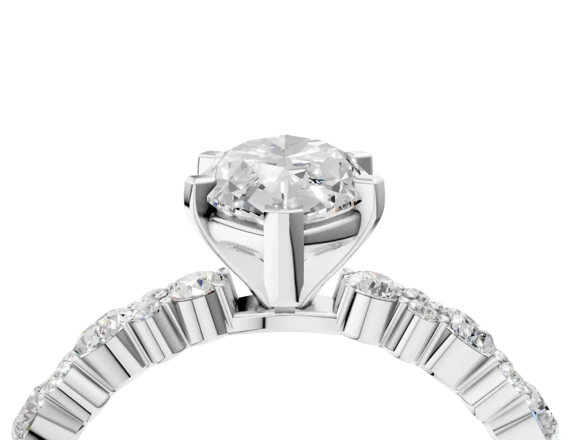 Marquise Cut Diamond Side Stone Solitaire Ring with Round Moissanite and Four-Prong Setting Platinum