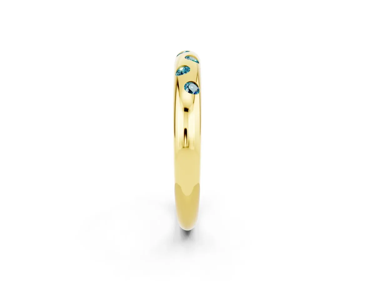Round Blue Topaz Flush-Set Comfort Fit Band Yellow gold
