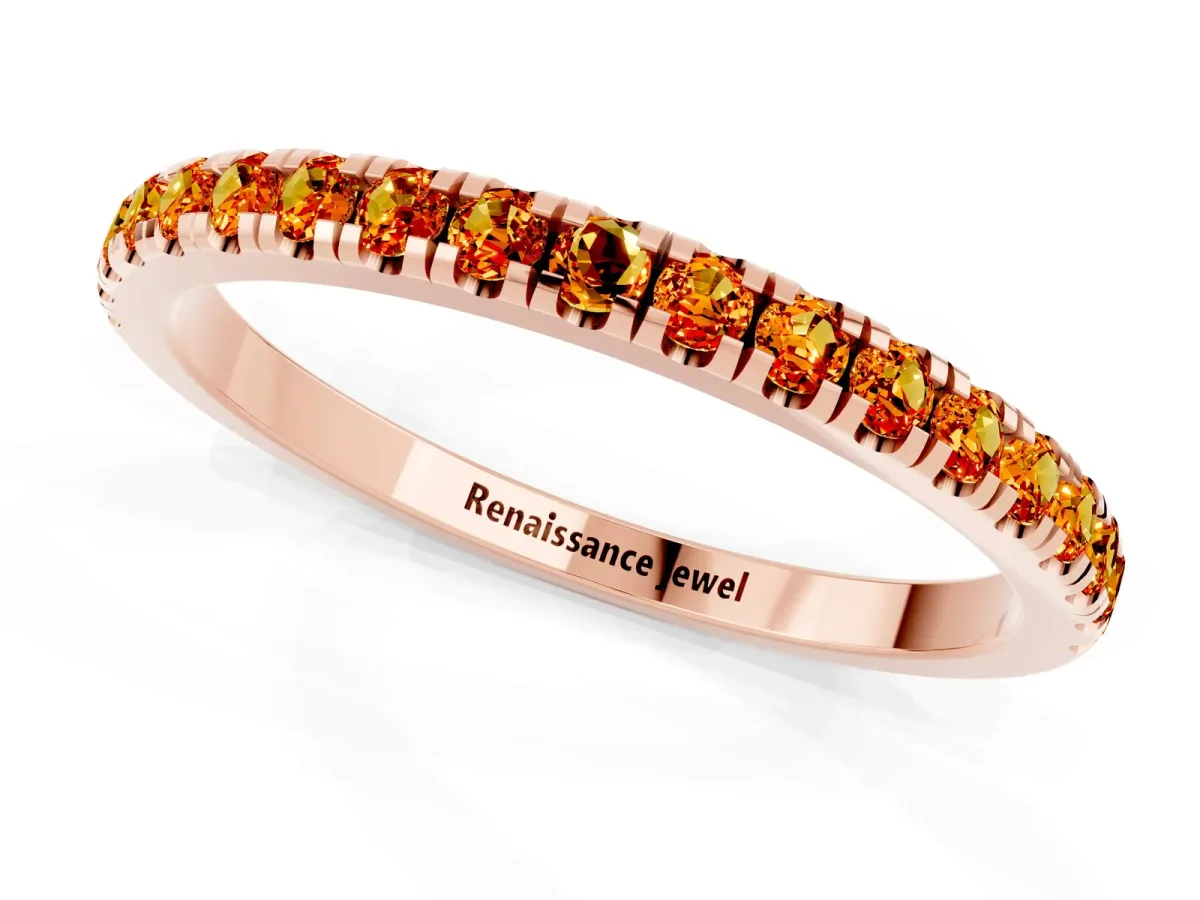 Pavé Round Citrine Half Eternity Band with Shared Prong Setting Rose gold