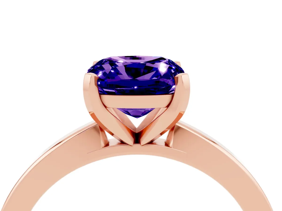 Cushion Cut Tanzanite Solitaire Engagement Ring with Classic Band and Four-Prong Setting Rose gold