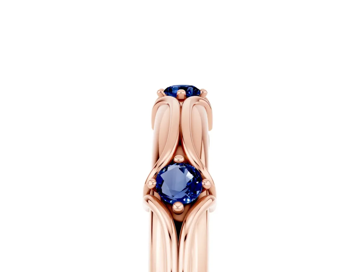 Round Blue Sapphire Prong Set Milgrain Eternity Band Rose gold