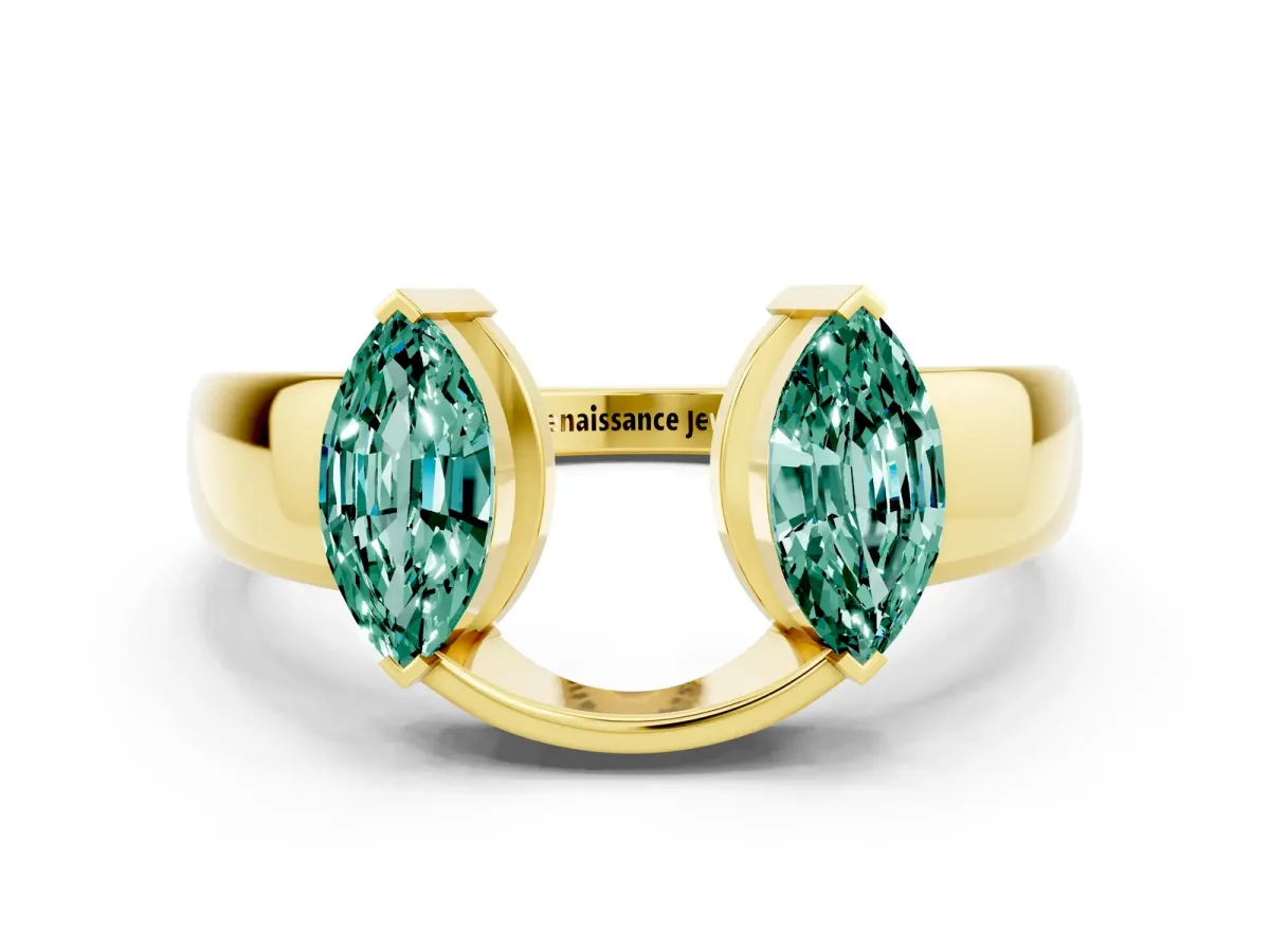 Marquise Green Sapphire Open Band Ring with Tension Setting Yellow gold