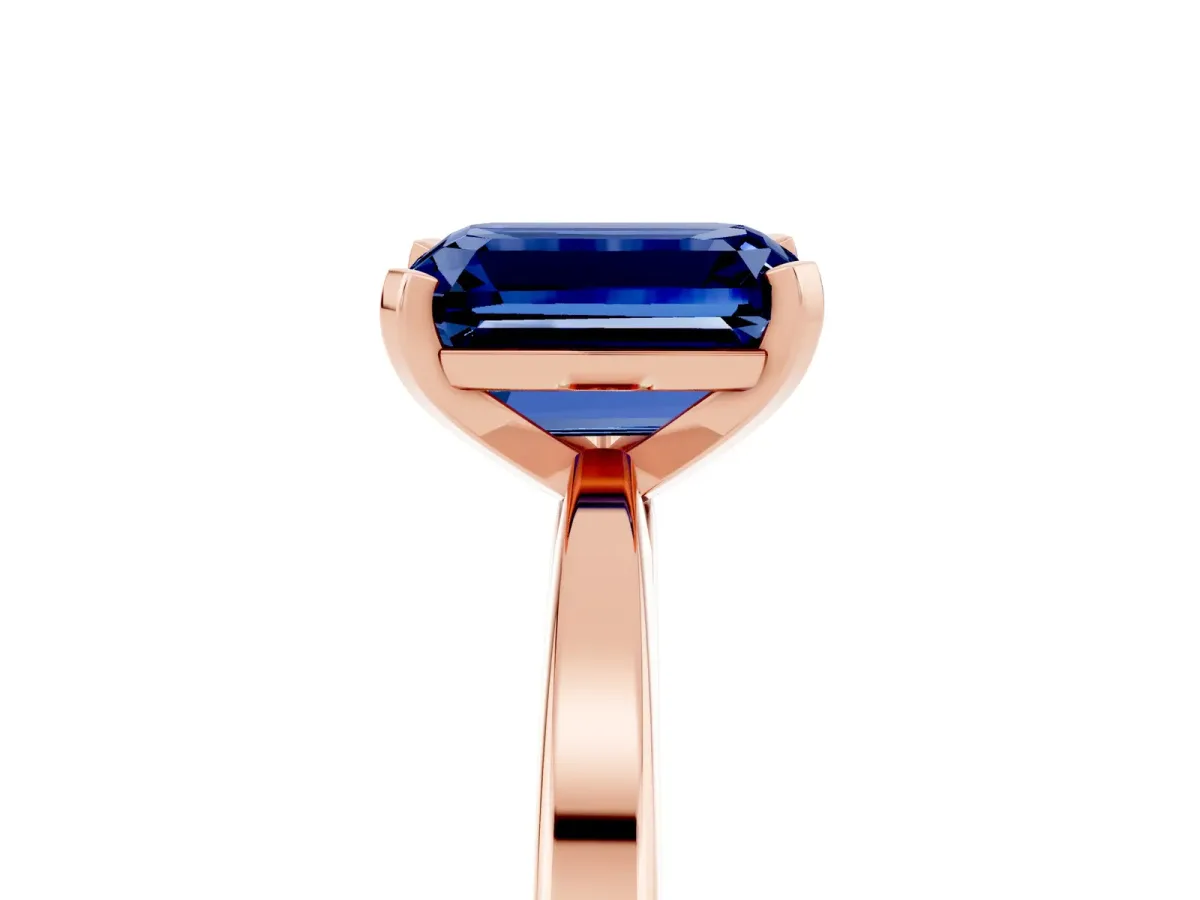 Emerald Cut Blue Sapphire Solitaire Engagement Ring with Classic Band and Four-Prong Setting Rose gold