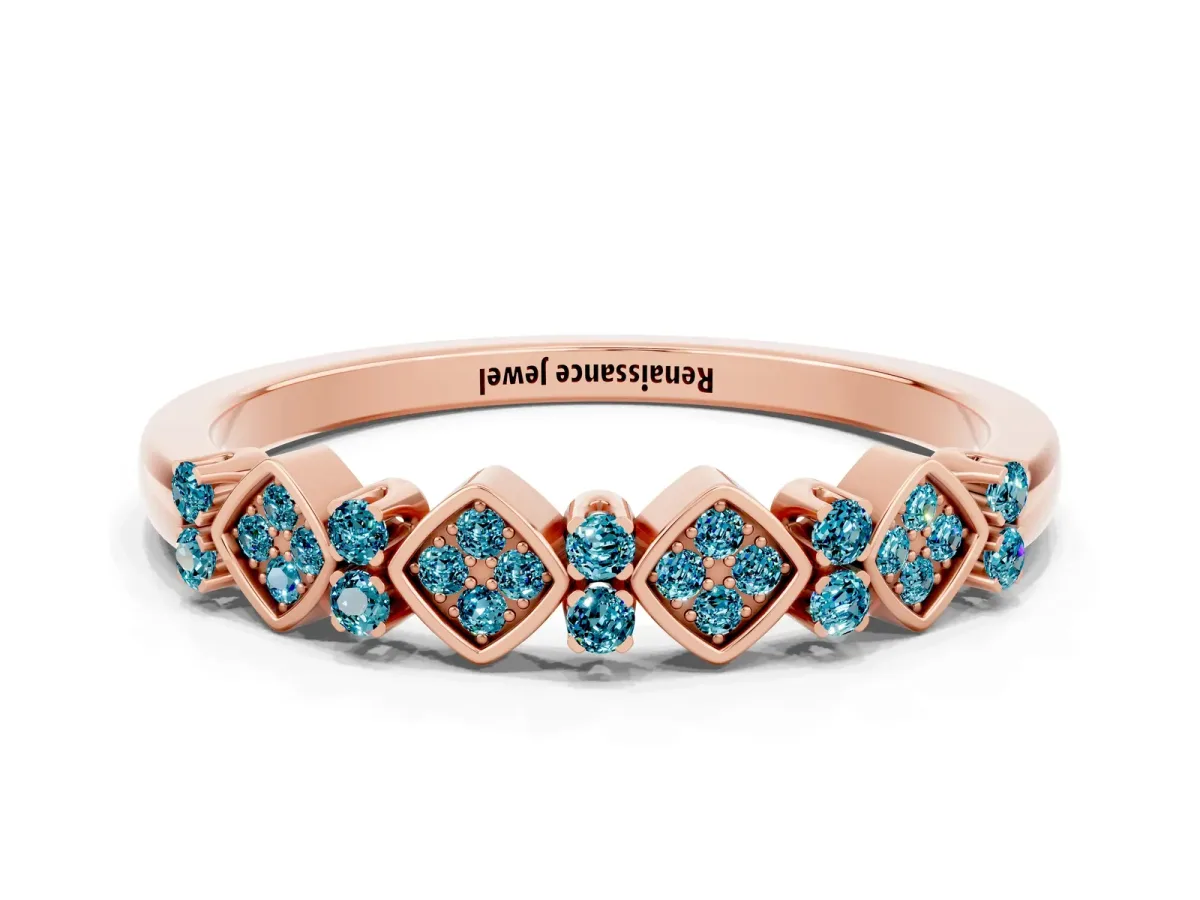 Pavé Cushion Blue Topaz Cluster Eternity Band with Prong Setting Rose gold