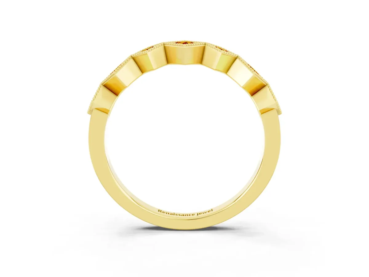Milgrain Square Bezel Round Citrine Chevron Band Yellow gold