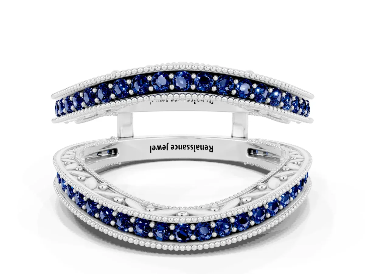 Round Blue Sapphire Milgrain Eternity Band with Channel Setting Platinum