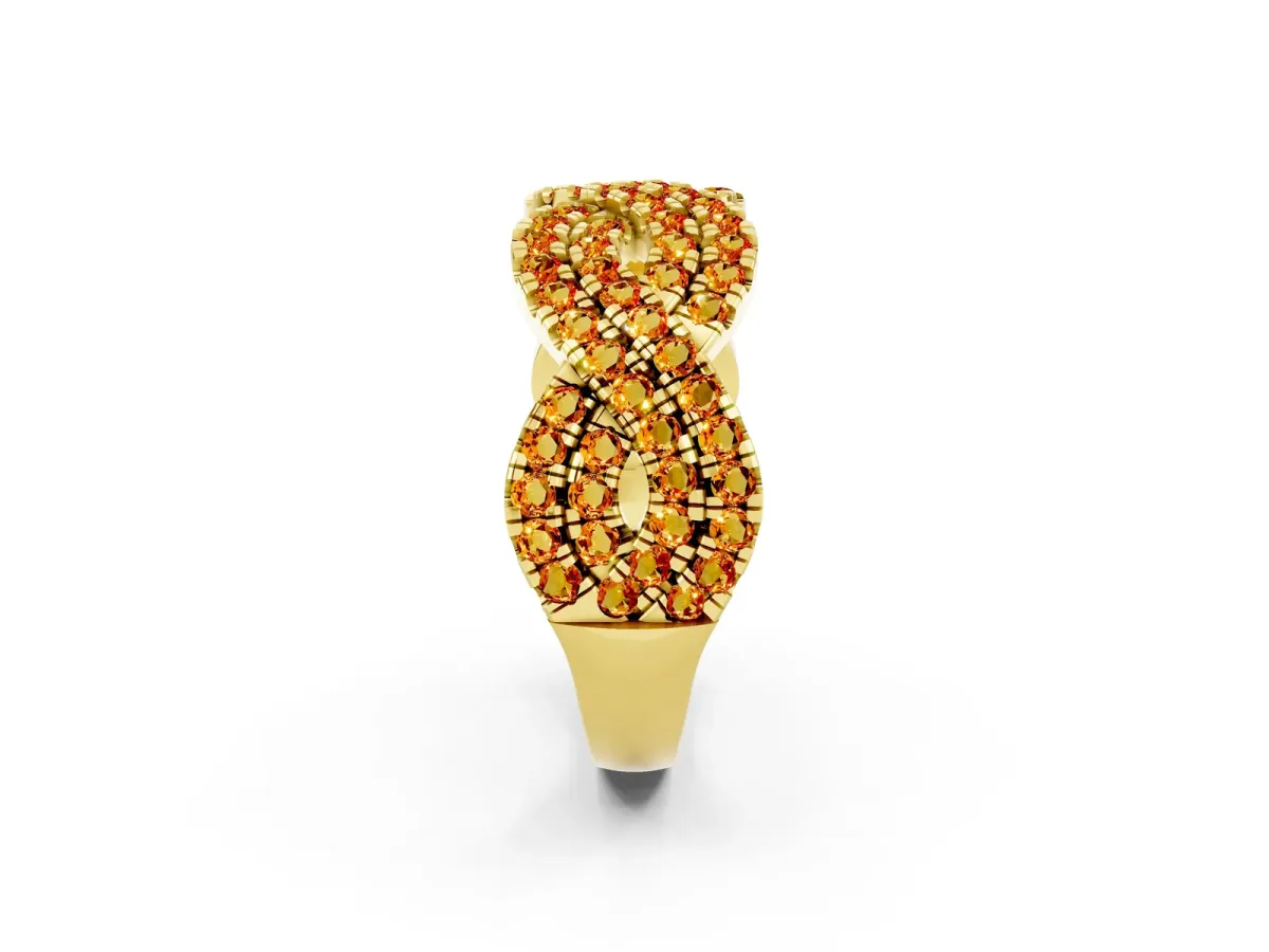 Pavé Round Citrine Infinity Twist Band with Shared Prong Setting Yellow gold