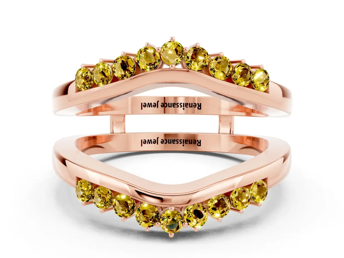 Round Yellow Sapphire Chevron Contour Band with Prong Setting Rose gold