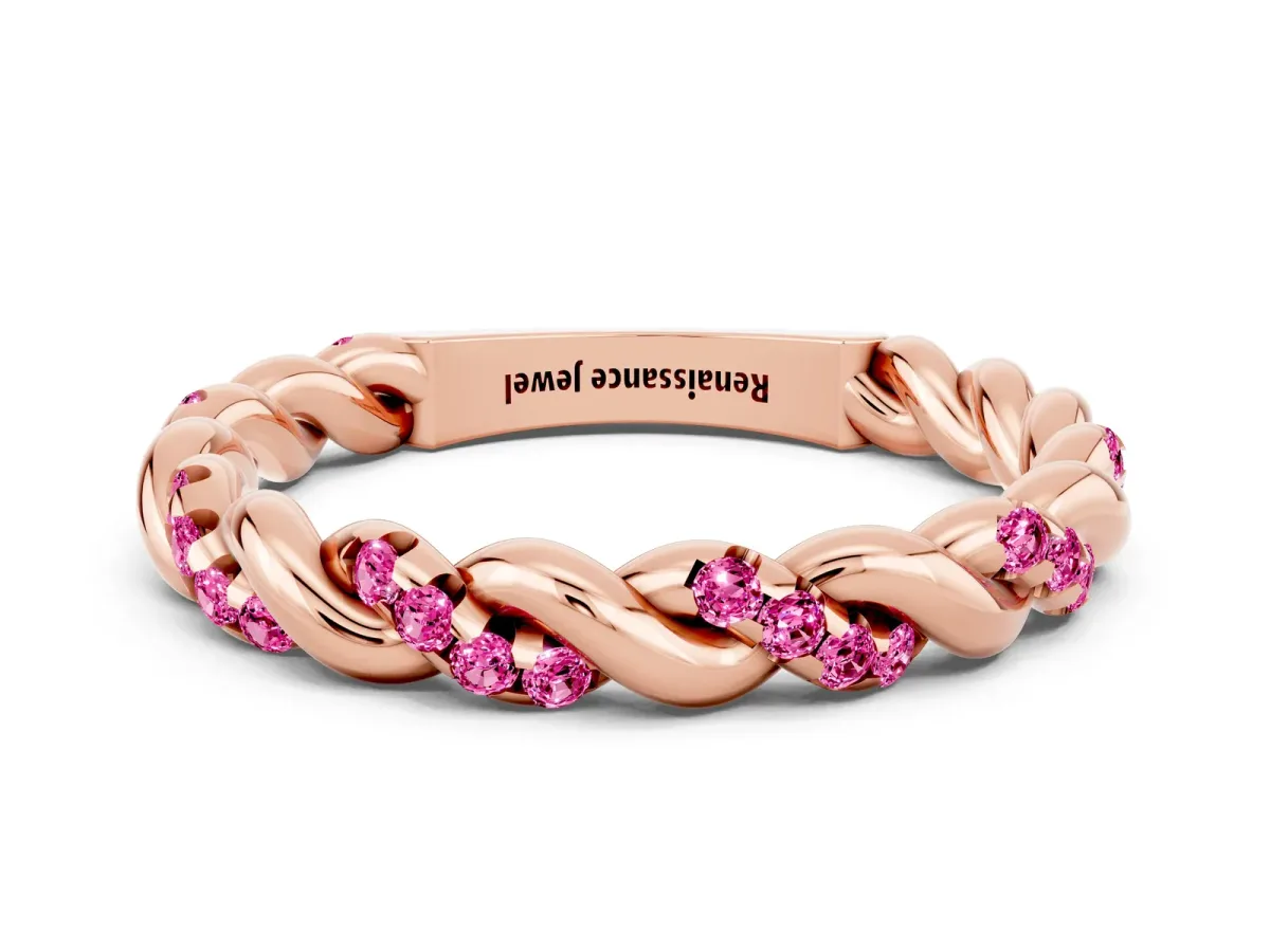 Twisted Pavé Round Pink Sapphire Eternity Band Rose gold