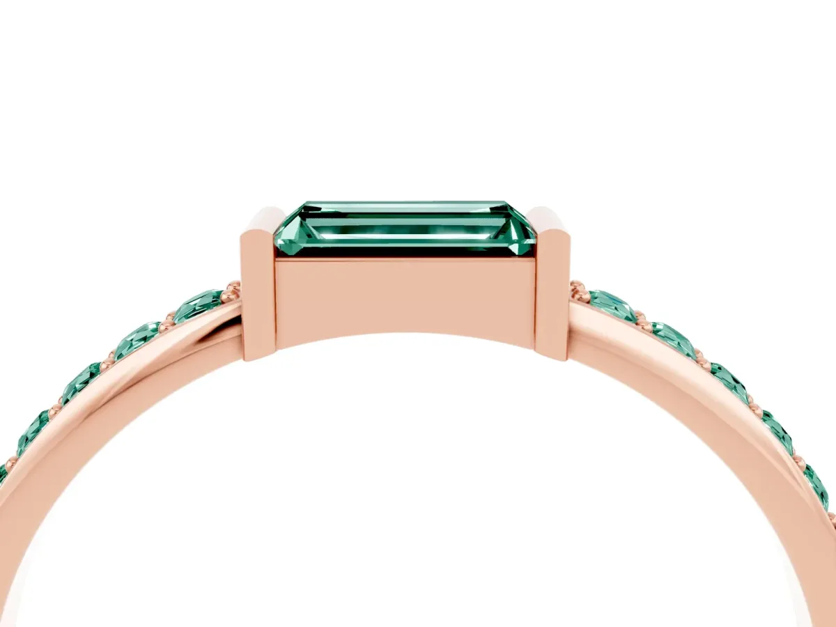 Baguette Green Sapphire Pavé Band with Bar Setting Rose gold