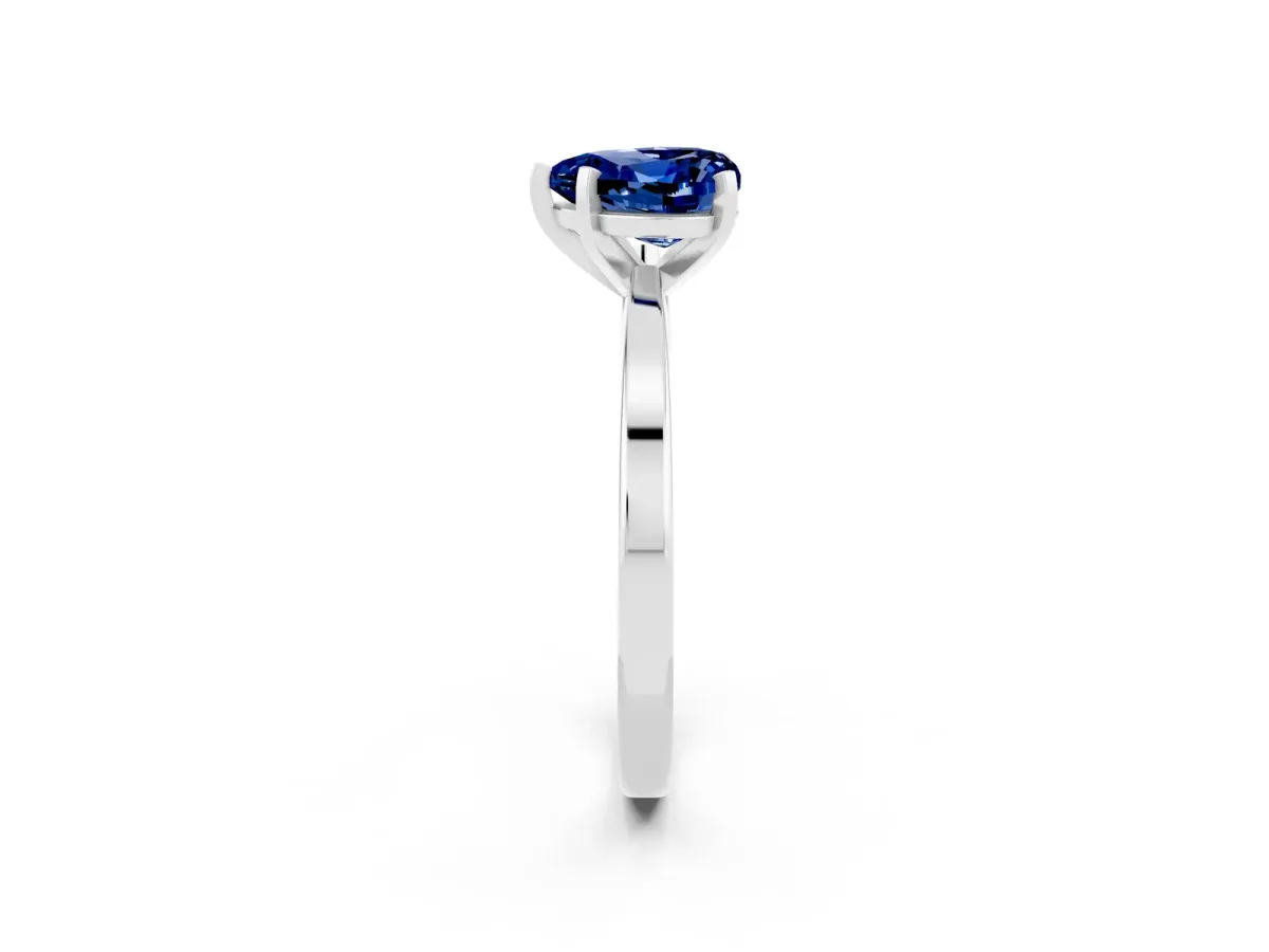 Heart Cut Blue Sapphire Solitaire Engagement Ring with Classic Band and Four-Prong Setting Silver