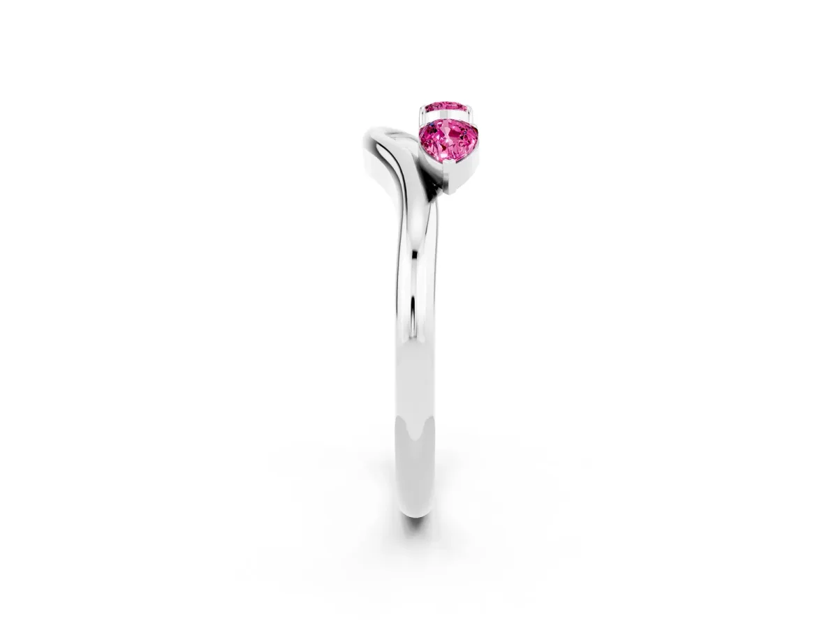 Pear Cut Pink Sapphire Two-Stone Open Band Ring with Prong Setting Platinum